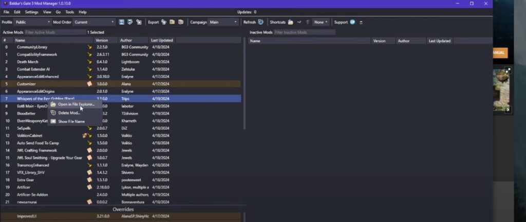 BG3 Mod Manager Open File Explore